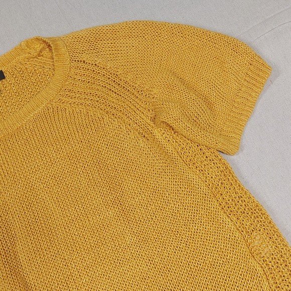 J. Crew Sweater Size Medium Yellow Linen Crew Neck Short Sleeve Tasseled - Picture 15 of 16